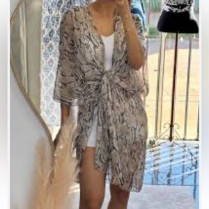 Women Open Front Silky Polyester Snake Print Kimono/Coverup